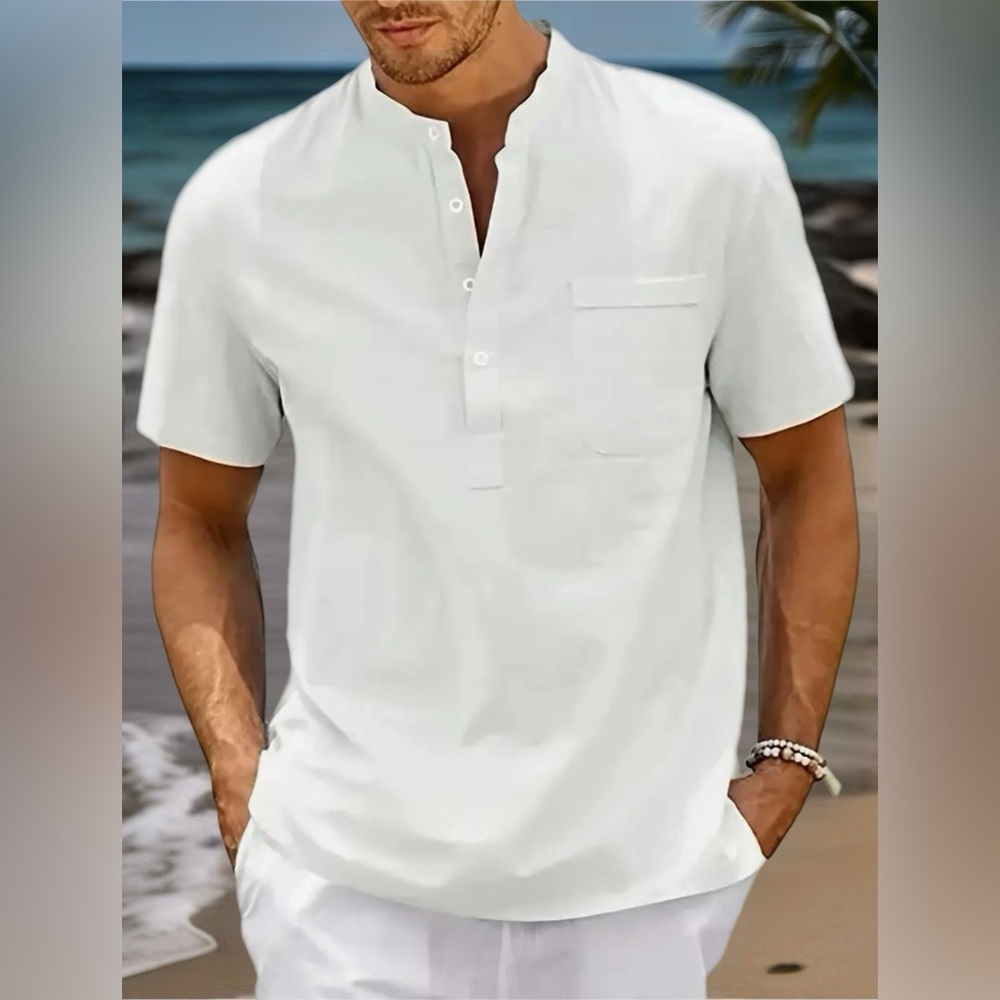 White Button Down Linen and Cotton Shirt